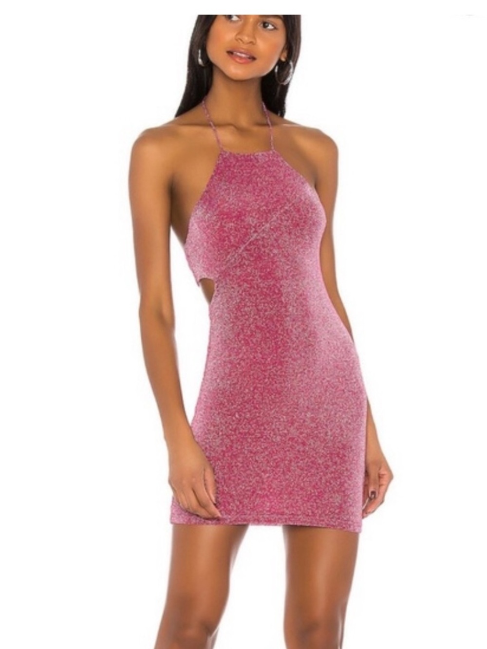 superdown Pink Glitter Halter Mini Dress